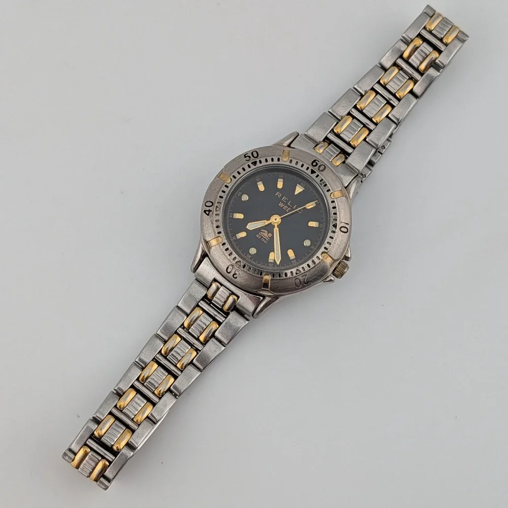 Relic Wet Diver Style Quartz Women's Watch Two Tone Rotating Bezel Black Dial‎